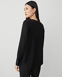 Ann Taylor Petite Mixed Media Pleat Front Top Black Women's