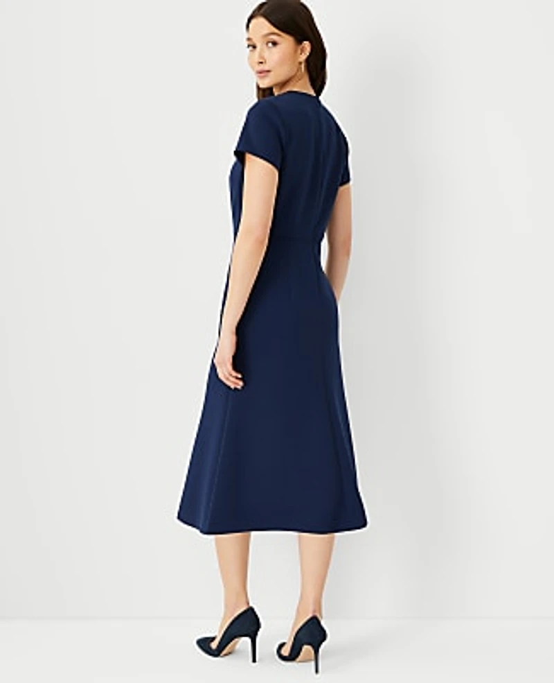 Ann Taylor The Petite Midi Flare Dress in Double Knit Size 00 Pure Sapphire Women's