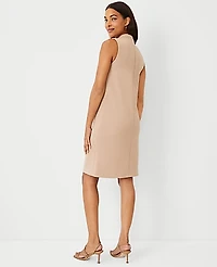 Ann Taylor The Mock Neck Shift Dress in Double Knit Size 00 Natural Camel Women's