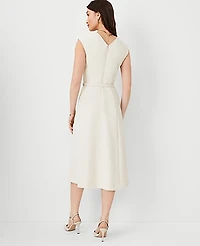 Ann Taylor The Belted V-Neck Midi Dress in Fluid Crepe Size 2 Ivory Whisper Women's