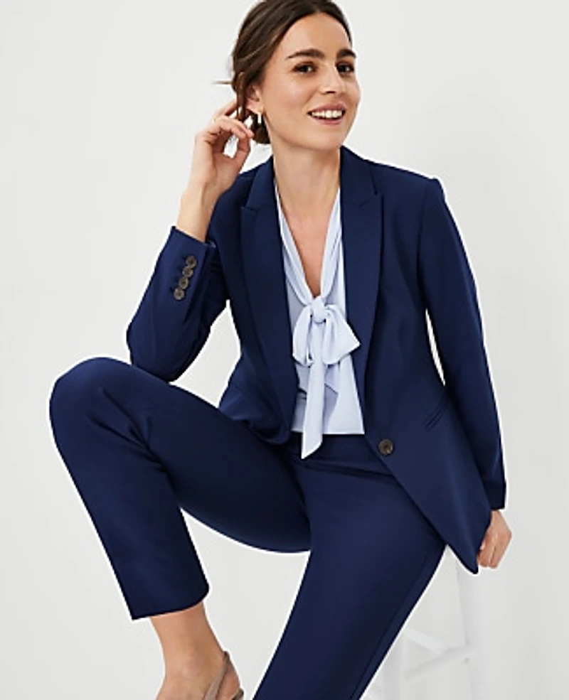 Ann Taylor The Petite Long Single Button Blazer Bi-Stretch Pure Sapphire Women's