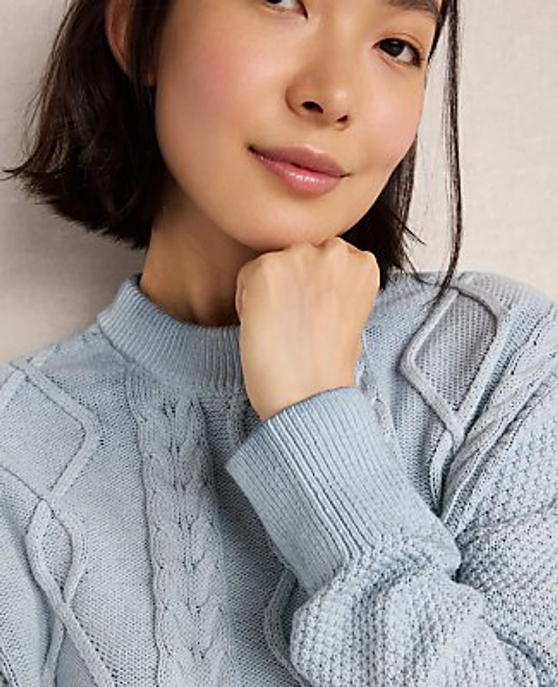 Ann Taylor Haven Well Within Cotton Cable Knit Gradient Dye Sweater Aqua Breeze Women's