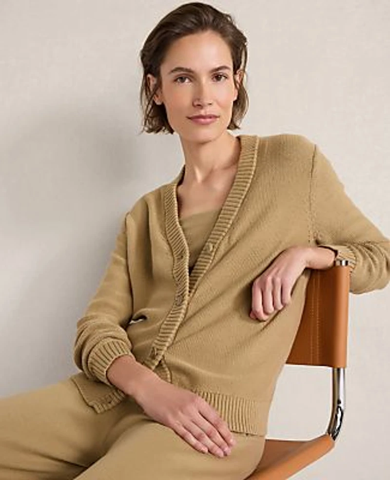 Ann Taylor Haven Well Within Organic Cotton V-Neck Cardigan Truffle Women's