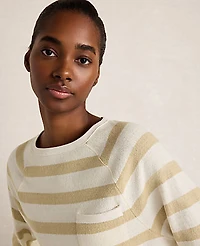Ann Taylor Haven Well Within Cotton Slub Jersey Striped Raglan Top Ivory Cream Women's