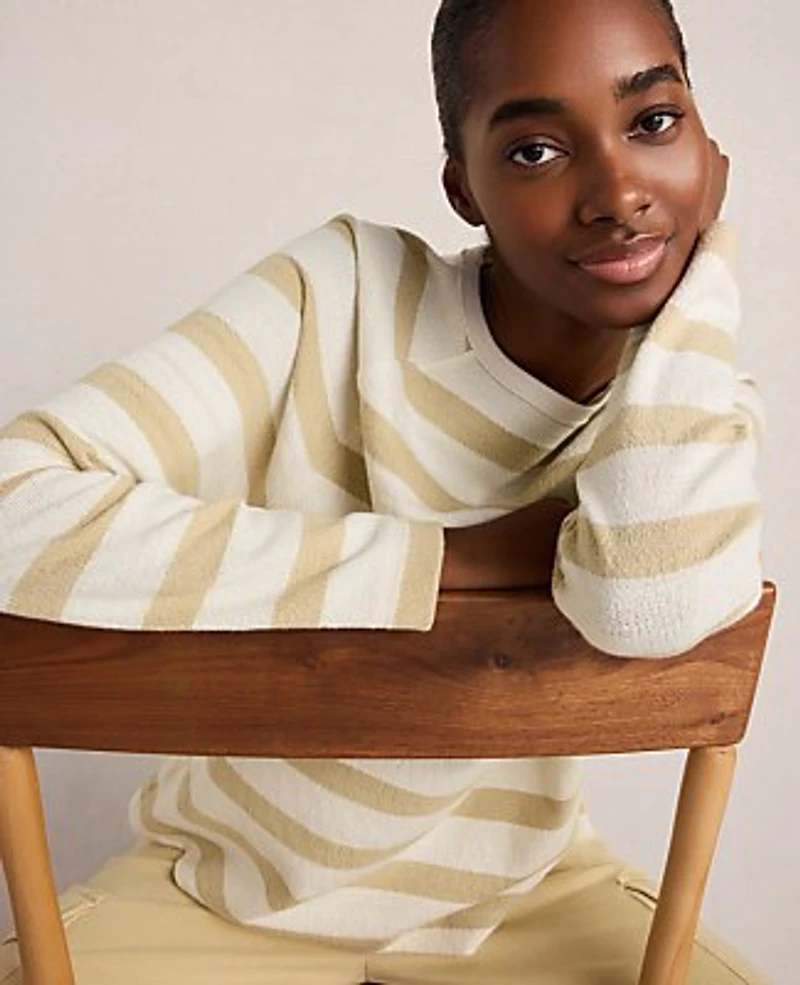 Ann Taylor Haven Well Within Cotton Slub Jersey Striped Raglan Top Ivory Cream Women's