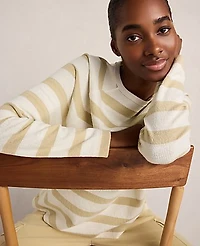 Ann Taylor Haven Well Within Cotton Slub Jersey Striped Raglan Top Ivory Cream Women's