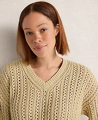 Ann Taylor Haven Well Within Textured Cotton Blend V-Neck Sweater Cortado Women's