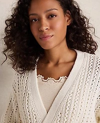 Ann Taylor Haven Well Within Textured Cotton Blend Belted Cardigan Ivory Women's