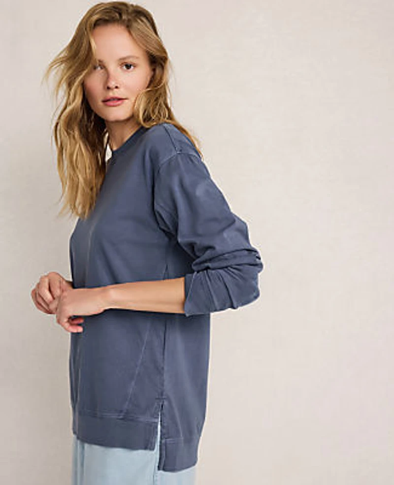 Ann Taylor Haven Well Within Garment-Dyed Organic Cotton Jersey Pullover North Sea Blue Women's