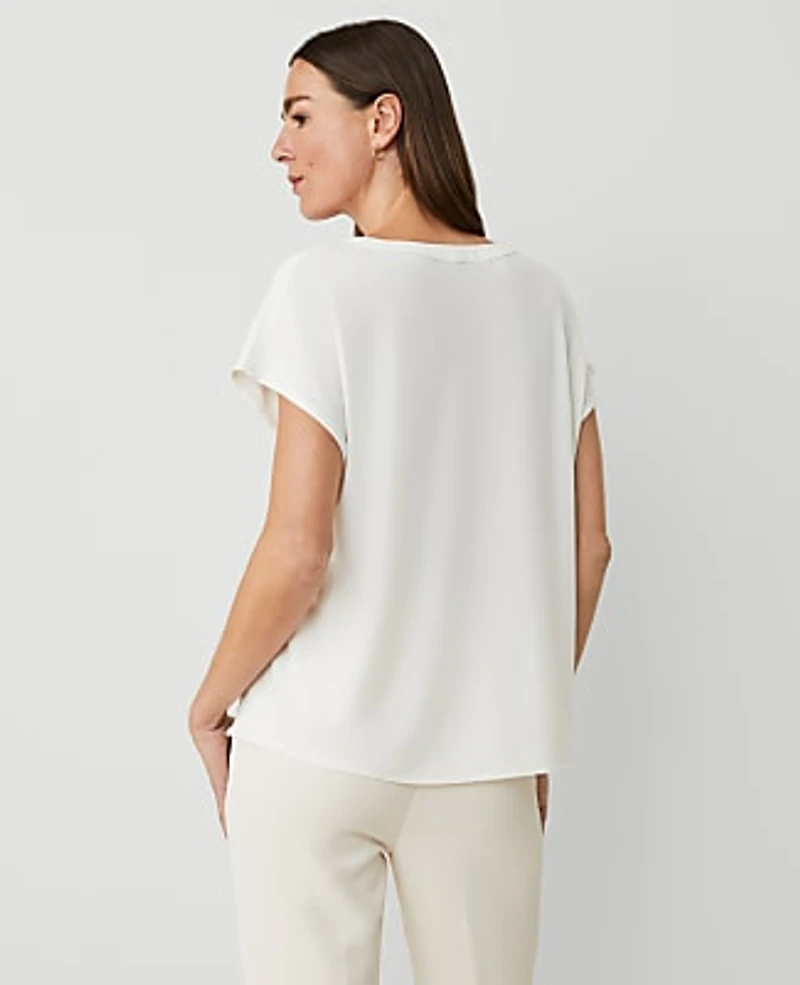 Ann Taylor Petite Mixed Media Pleat Front Top Winter White Women's
