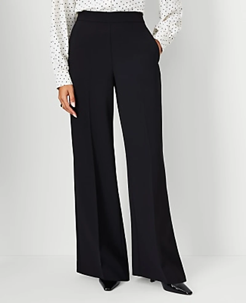 Ann Taylor The Petite Side Zip Wide-Leg Pant Fluid Crepe Black Women's