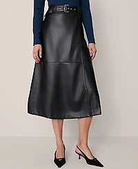 Ann Taylor Faux Leather Belted Wrap Skirt Black Women's
