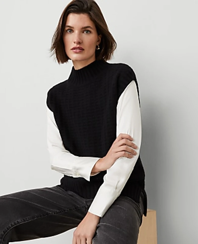 Ann Taylor Cashmere Geo Stitch Vest Black Women's
