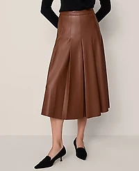 Ann Taylor Petite Faux Leather Pleated Midi Skirt Midnight Mahogany Women's