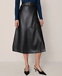 Ann Taylor Petite Faux Leather Belted Wrap Skirt Black Women's
