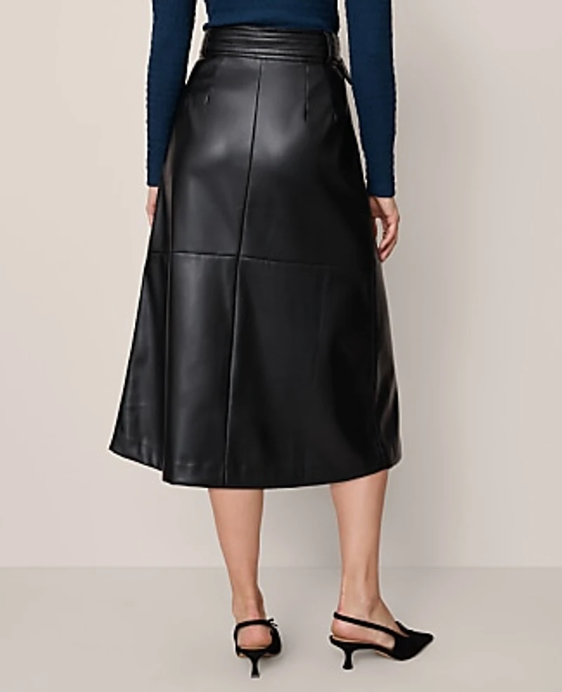 Ann Taylor Petite Faux Leather Belted Wrap Skirt Black Women's