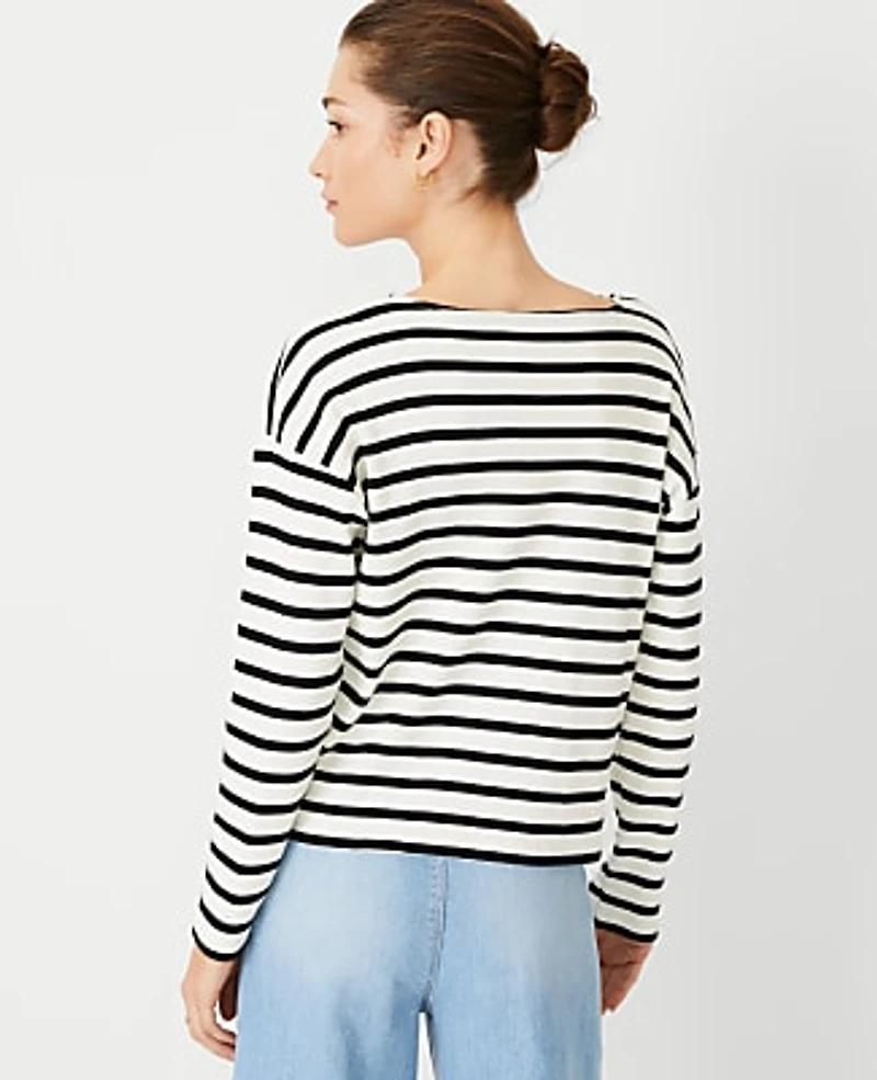Ann Taylor Petite Weekend Collection Stripe Relaxed Long Sleeve Top Women's
