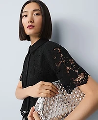 Ann Taylor Modern Lace Blouse Size Large Black Women's