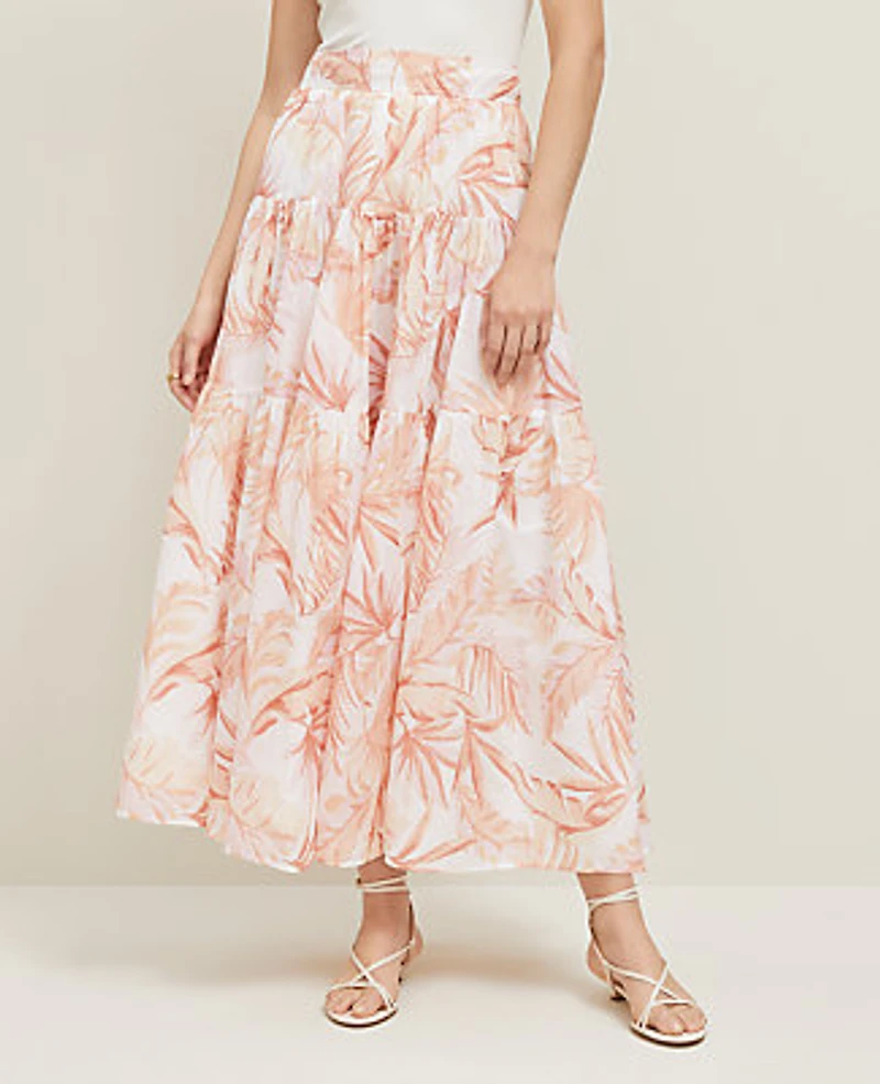 Ann Taylor Floral Tiered Full Skirt Size 6 Blush Women's