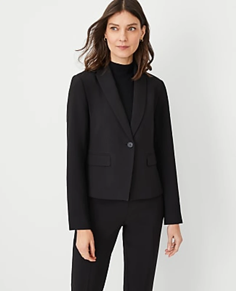 Ann Taylor The Shorter Single Button Blazer Fluid Crepe Black Women's