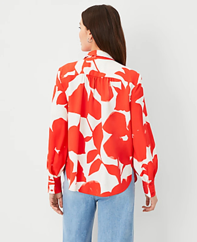 Ann Taylor Floral Button Down Shirt Grenadine Punch Women's