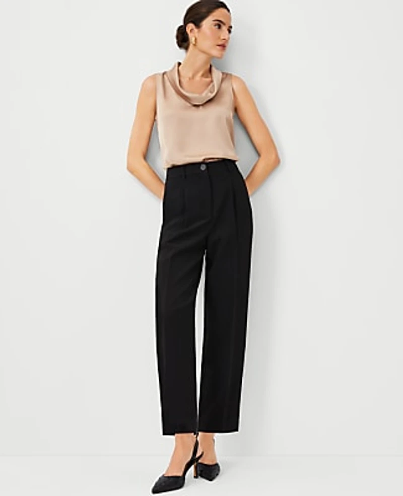 Ann Taylor The High Rise Pleated Taper Pant Fluid Crepe Black Women's