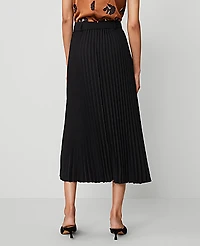 Ann Taylor Belted Pleated Midi Skirt Black Women's