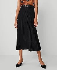 Ann Taylor Belted Pleated Midi Skirt Black Women's