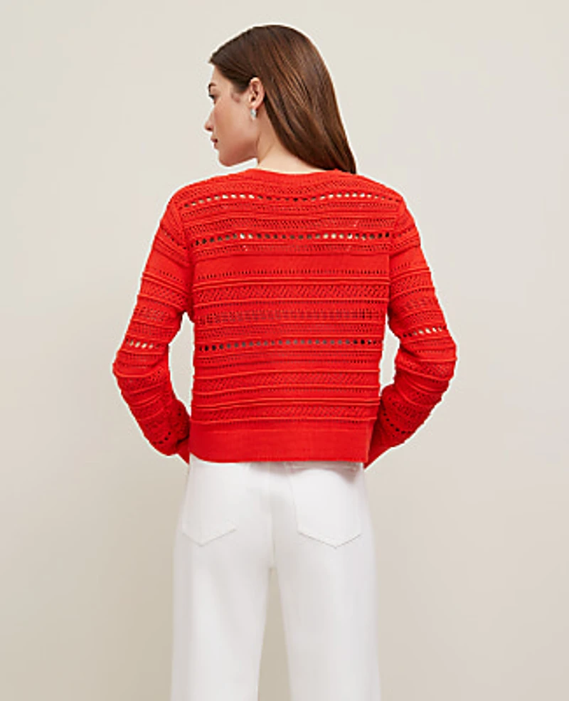 Ann Taylor Pointelle Textured Cardigan Fiery Red Women's