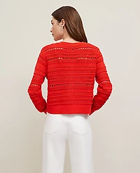 Ann Taylor Pointelle Textured Cardigan Fiery Red Women's