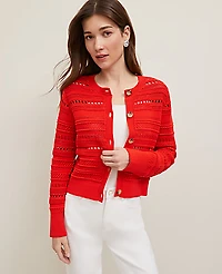 Ann Taylor Pointelle Textured Cardigan Fiery Red Women's