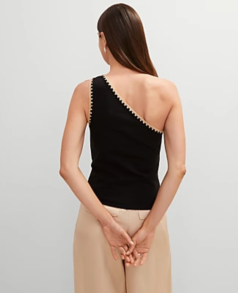 Ann Taylor Crochet Trim One-Shoulder Top Size Large Black Women's