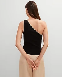 Ann Taylor Crochet Trim One-Shoulder Top Size Large Black Women's