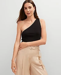 Ann Taylor Crochet Trim One-Shoulder Top Size Large Black Women's