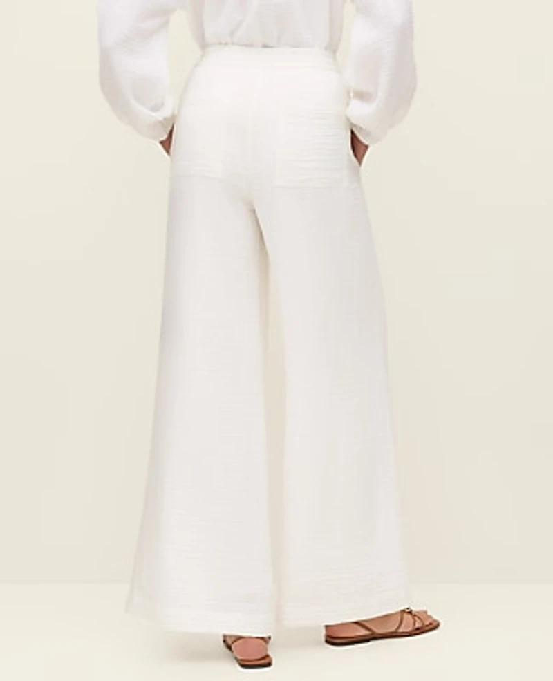 Ann Taylor The Easy Fit Wide-Leg Pant Cotton Gauze White Women's