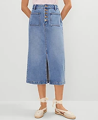 Ann Taylor Weekend Collection Patch Pocket Denim Midi Skirt Size 6 Bright Mid Indigo Wash Women's