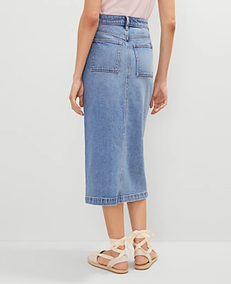 Ann Taylor Weekend Collection Patch Pocket Denim Midi Skirt Size 6 Bright Mid Indigo Wash Women's