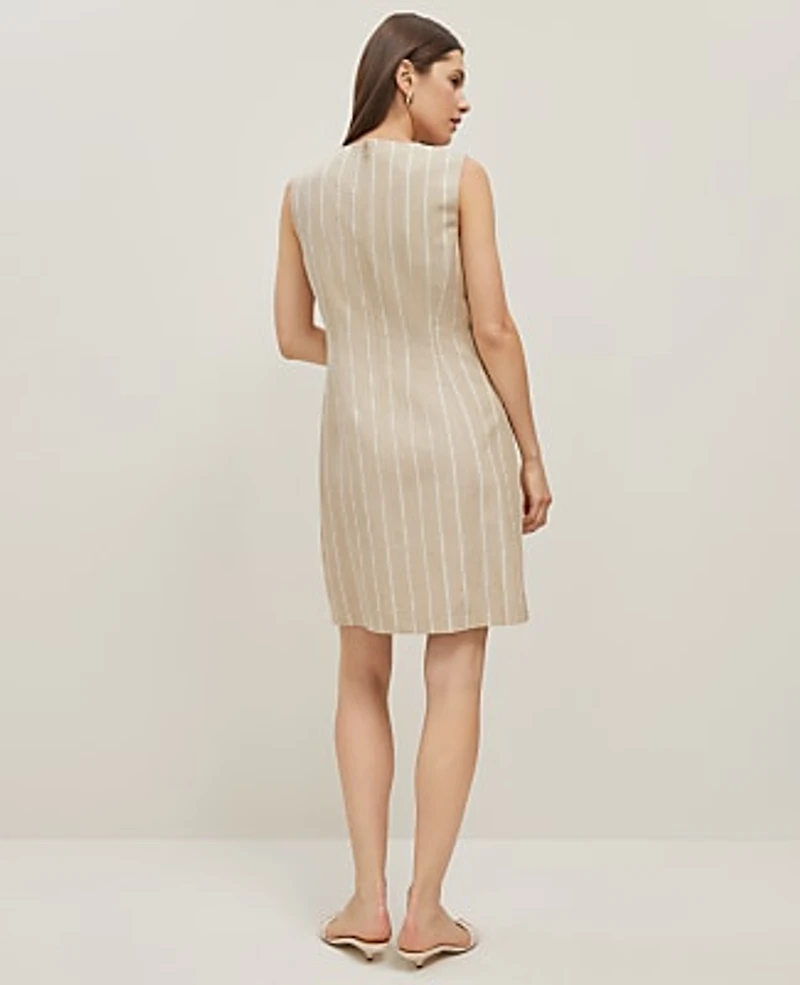 Ann Taylor The Button Pocket Shift Dress Pinstripe Sandstorm Women's