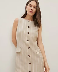 Ann Taylor The Button Pocket Shift Dress Pinstripe Sandstorm Women's