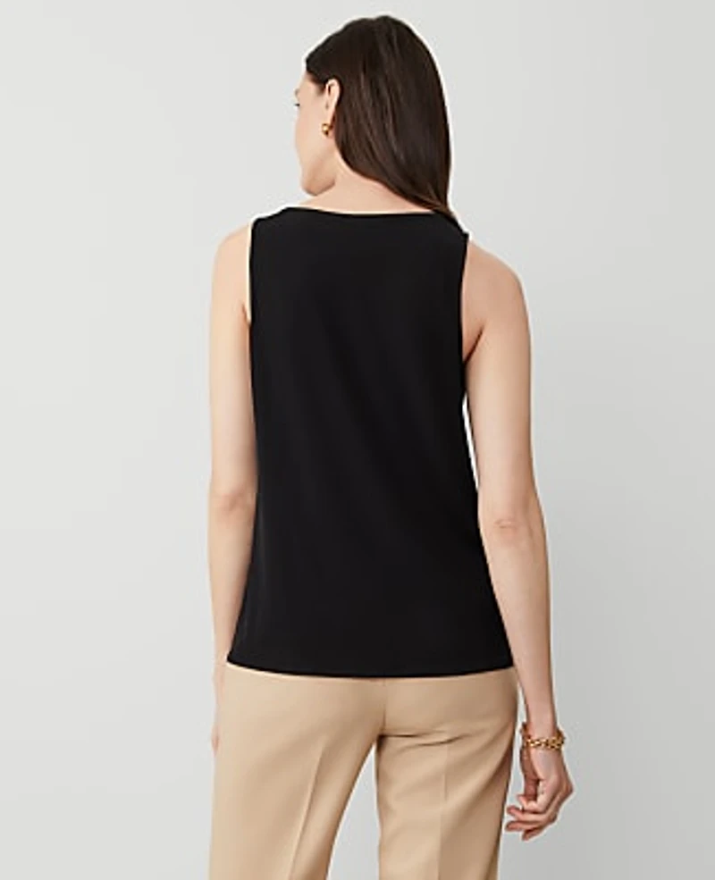 Ann Taylor Petite Mixed Media V-Neck Shell Top Black Women's