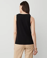 Ann Taylor Petite Mixed Media V-Neck Shell Top Black Women's