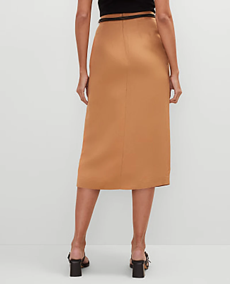 Ann Taylor Belted Wrap Skirt Size 4 Pecan Women's