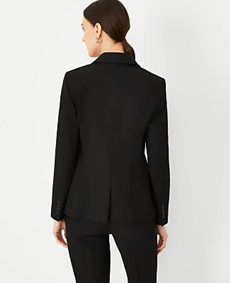 Ann Taylor The Fitted Double Breasted Blazer Bi-Stretch Black Women's