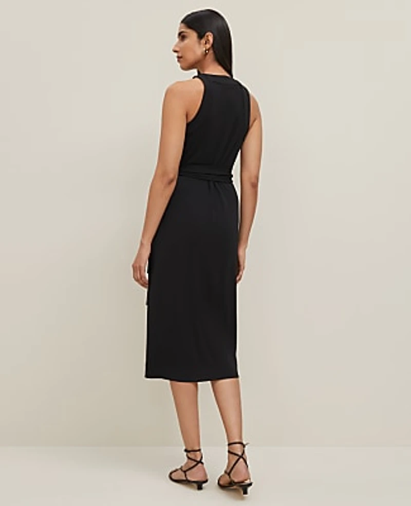 Ann Taylor Petite Halter Wrap Midi Dress Size Medium Black Women's