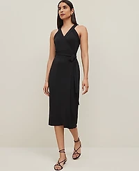 Ann Taylor Petite Halter Wrap Midi Dress Size Medium Black Women's