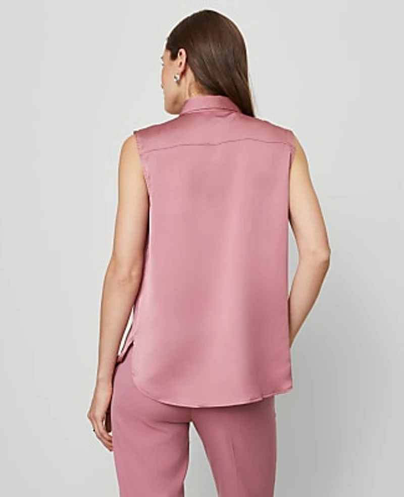 Ann Taylor Shirred Yoke Sleeveless Shirt Size XS Smokey Rose Women's