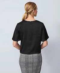 Ann Taylor Satin Flutter Sleeve Top Black Women's