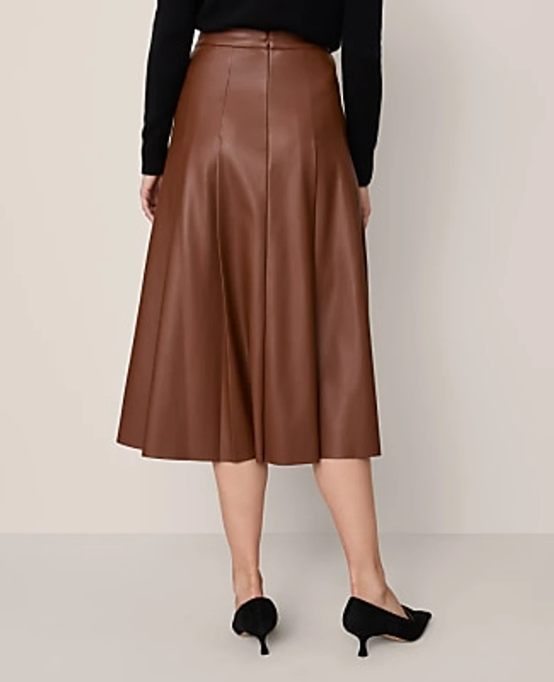 Ann Taylor Faux Leather Pleated Midi Skirt Midnight Mahogany Women's