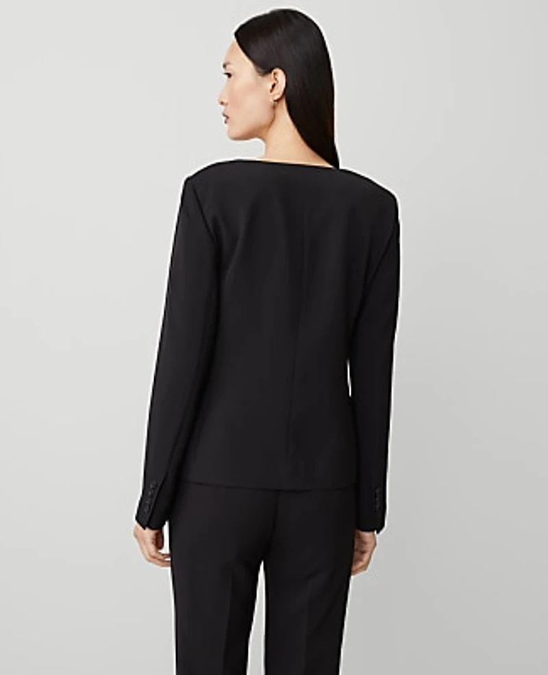 Ann Taylor The Fitted Scoop Neck Jacket Fluid Crepe Black Women's
