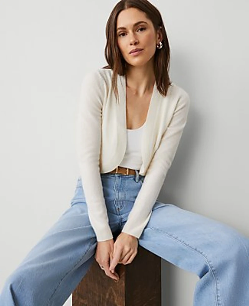 Ann Taylor Cashmere Open Cardigan Pale Ivory Women's